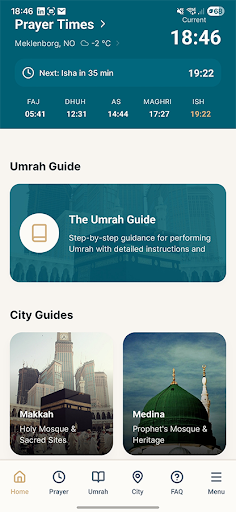 The Umrah Guide app home screen