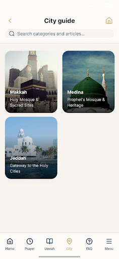 City guide screen for Makkah and Madinah City guide screen for Makkah and Madinah