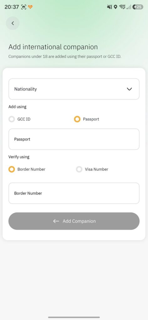 Companion by passport and border/visa