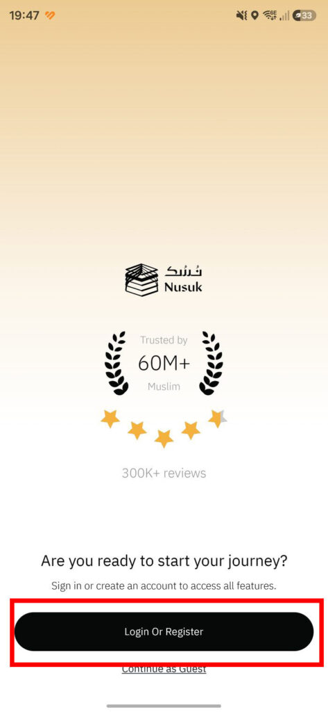 Welcome -> Login Or Register