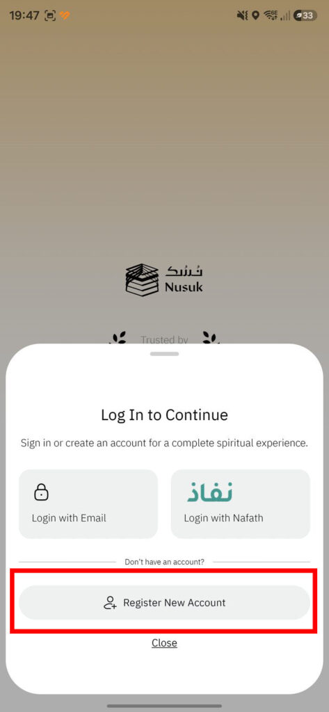 Tap Register New Account