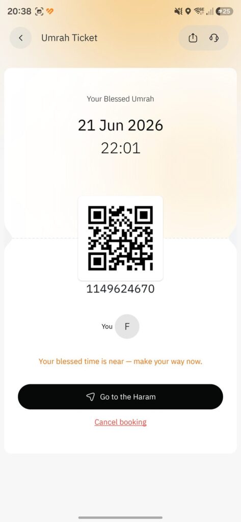Your Umrah ticket (QR and number)